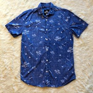Corona Logo Button Front Hawaiian Shirt Mens Small